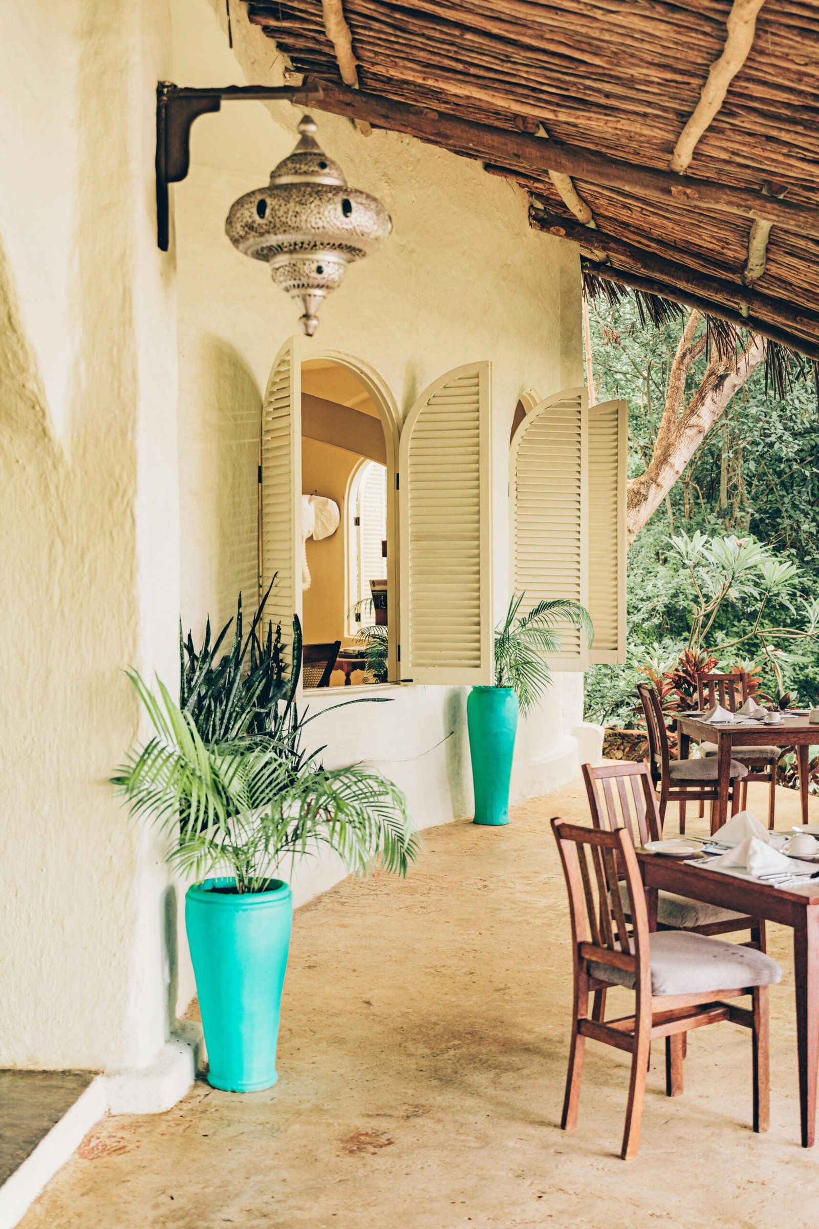 Elegant outdoor seating with tropical decor in Zanzibar, Tanzania.